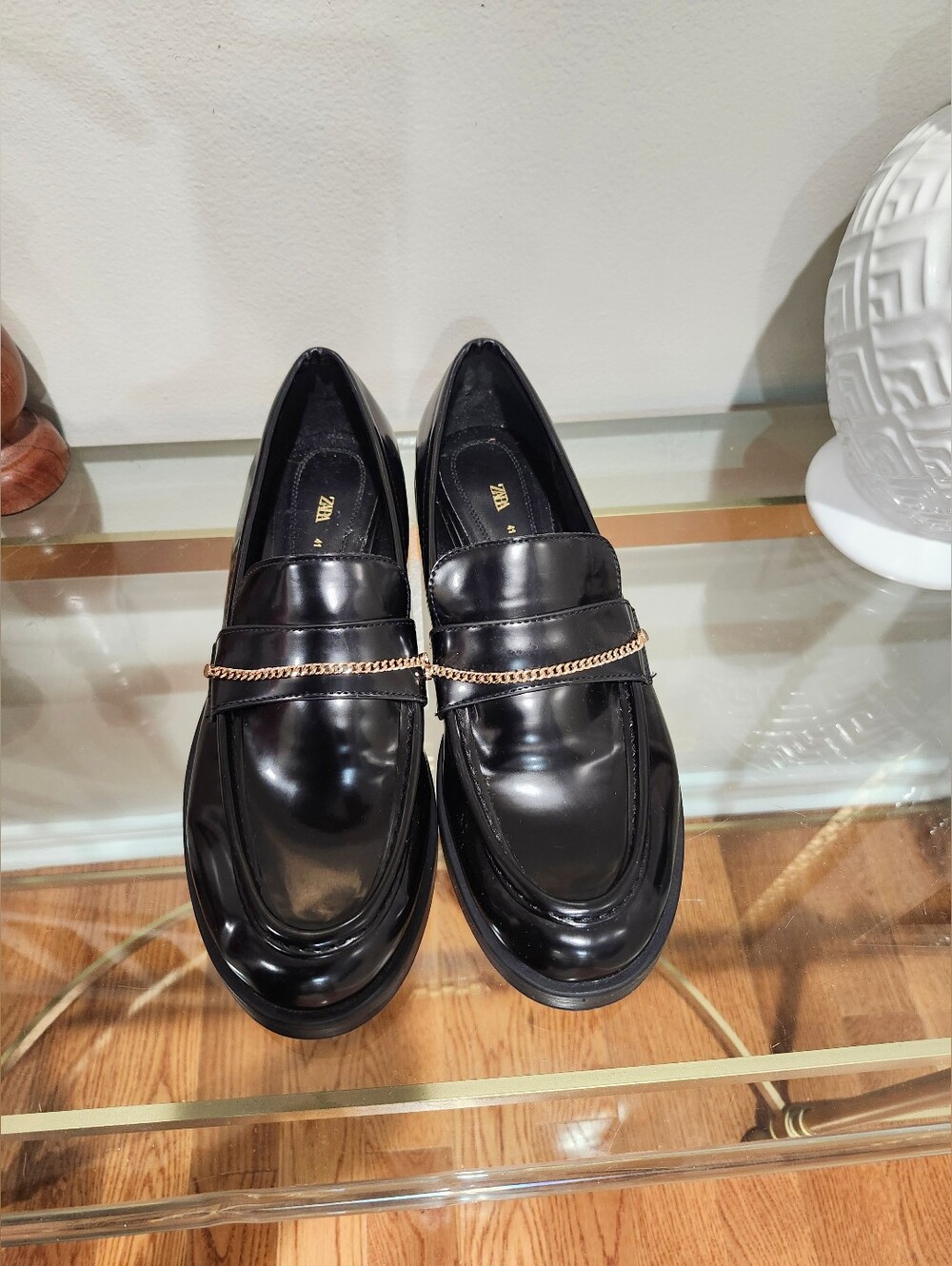 Zara Women's Slip-On Loafers with Gold Chain Accent